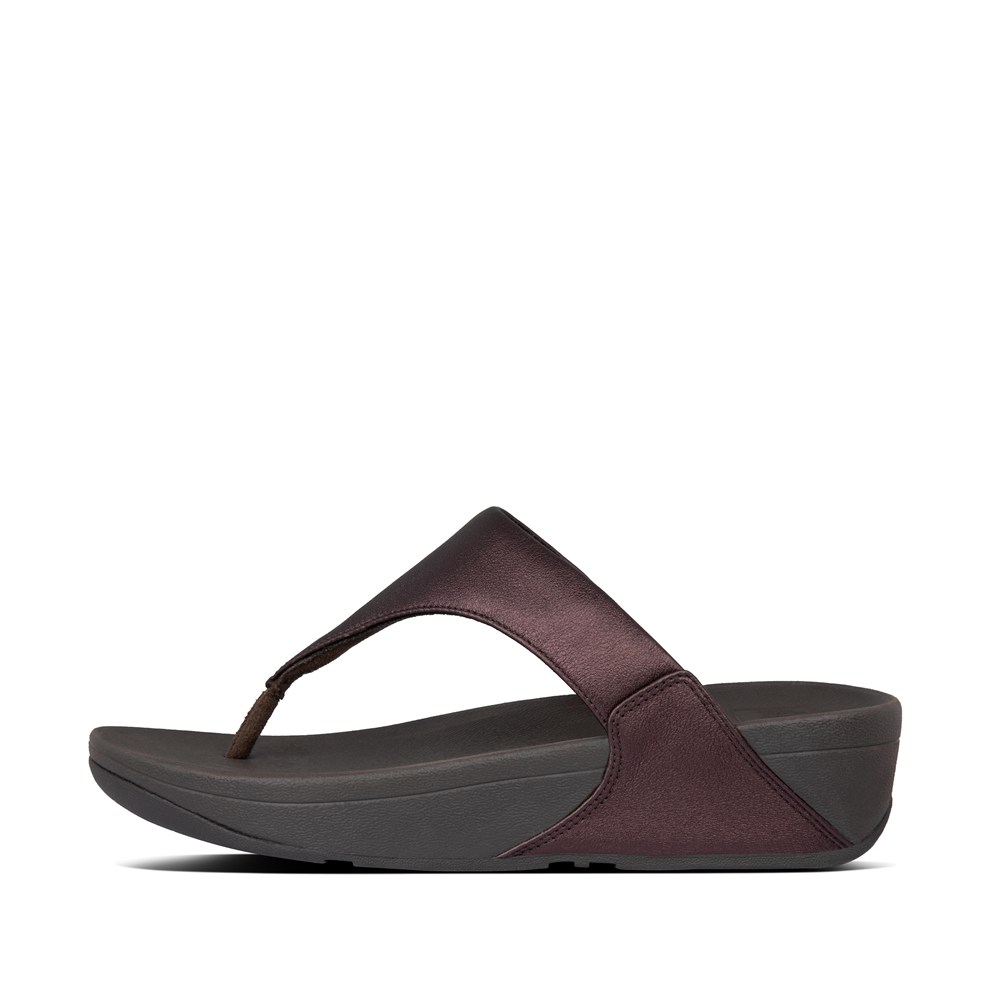 Fitflop Womens Sandals - Lulu Metallic Leather Toe-post - Dark Brown - 310-ZILDOF